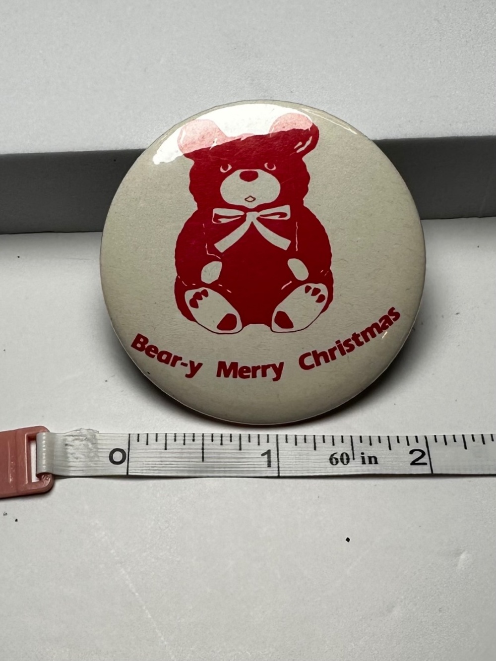 Vintage Bear-y Merry Christmas Teddy Bear Pinback Button Holiday Retro